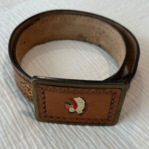 Brown Leather Belt with Native American Design